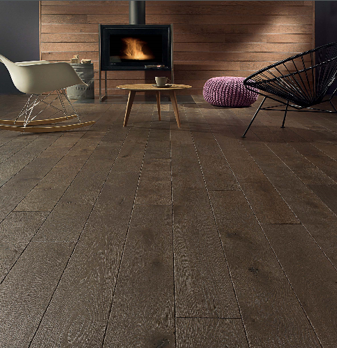 PARQUET flottant contrecollé vieilli parquet massif VIEILLI ORIGINE TOURBE DIVA 184 chanfreins vieillis travaillés à l'ancienne