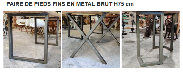 Paire de pieds fin métal brut pour table salle à manger Biarritz 64