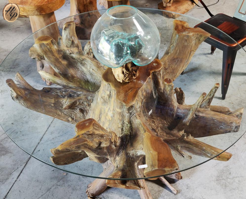 table à manger ronde avec verre et racine bois 003 Marseilles 13