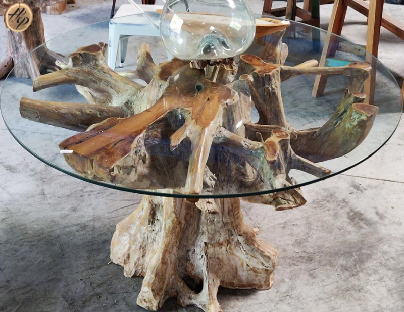 table à manger en verre rond 120 cm et teck 004 Bordeaux 33