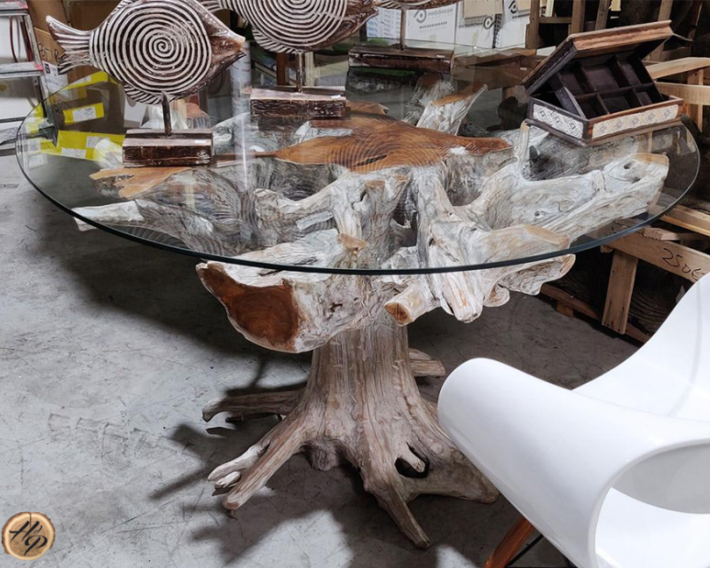 table ronde en verre avec teck 005 Nice 06